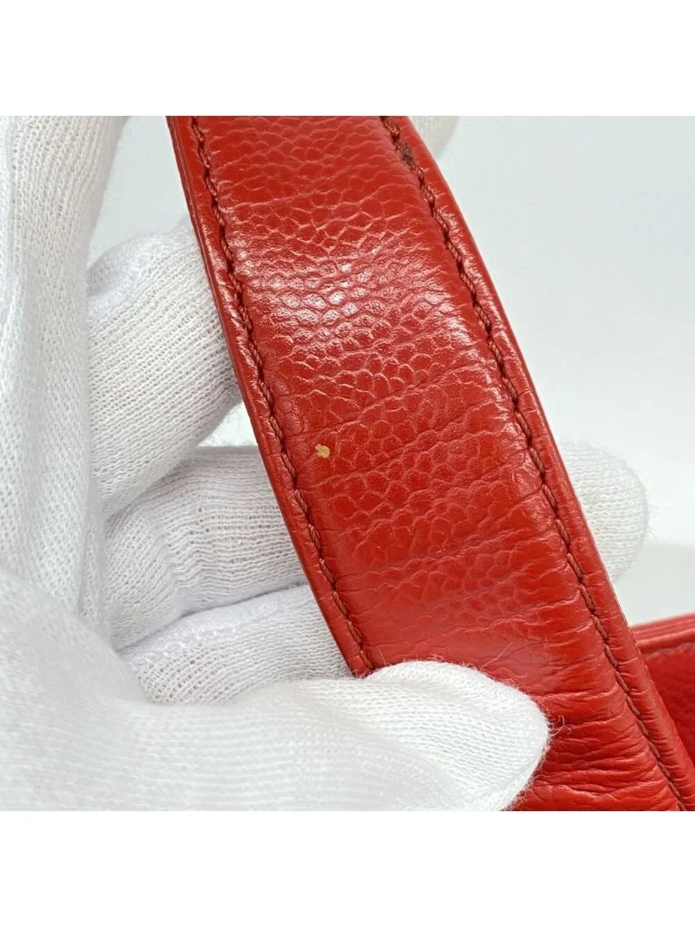 Chanel Chain Tote Bag Quilted Caviar Leather Red Silver
